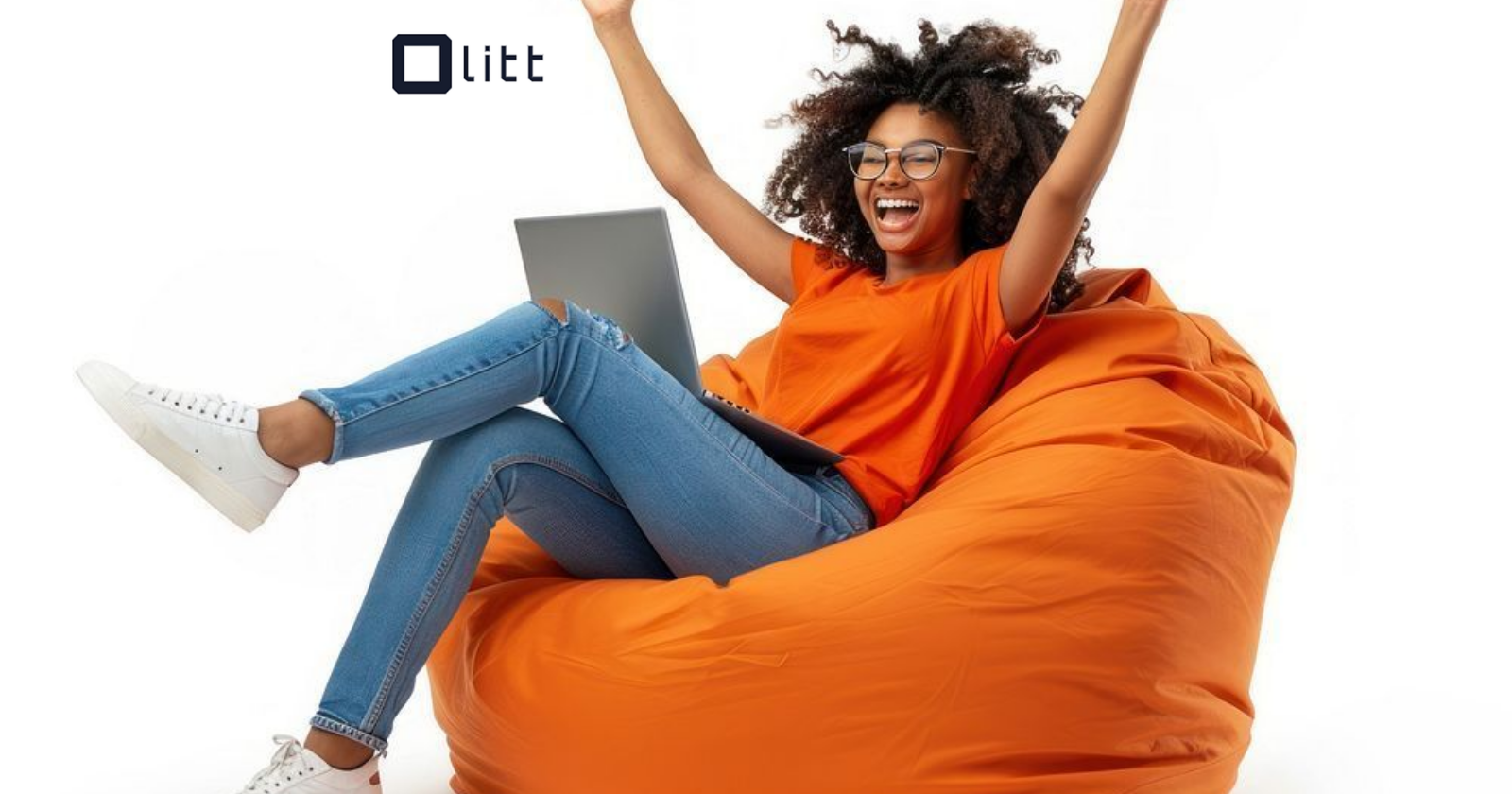 AI Website Builder 1 woman happy after successfully creating a website with olitt AI website builder 1