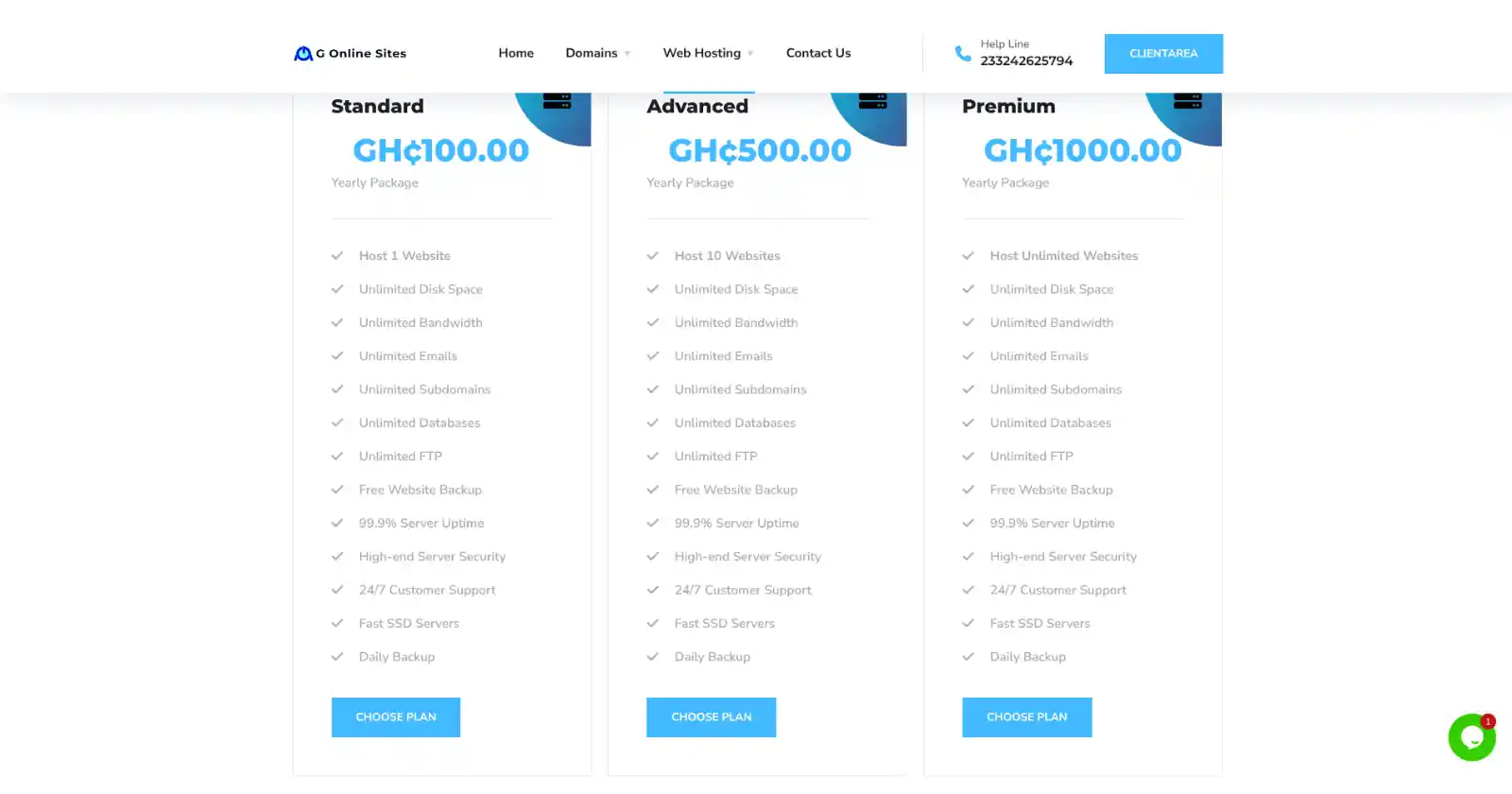 G Online Sites web hosting plans