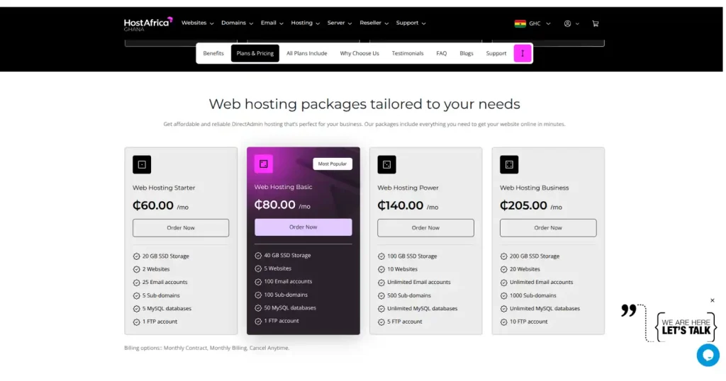 hostafrica ghana web hosting plans