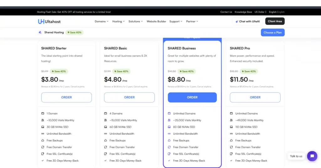 ultrahost web hosting plans
