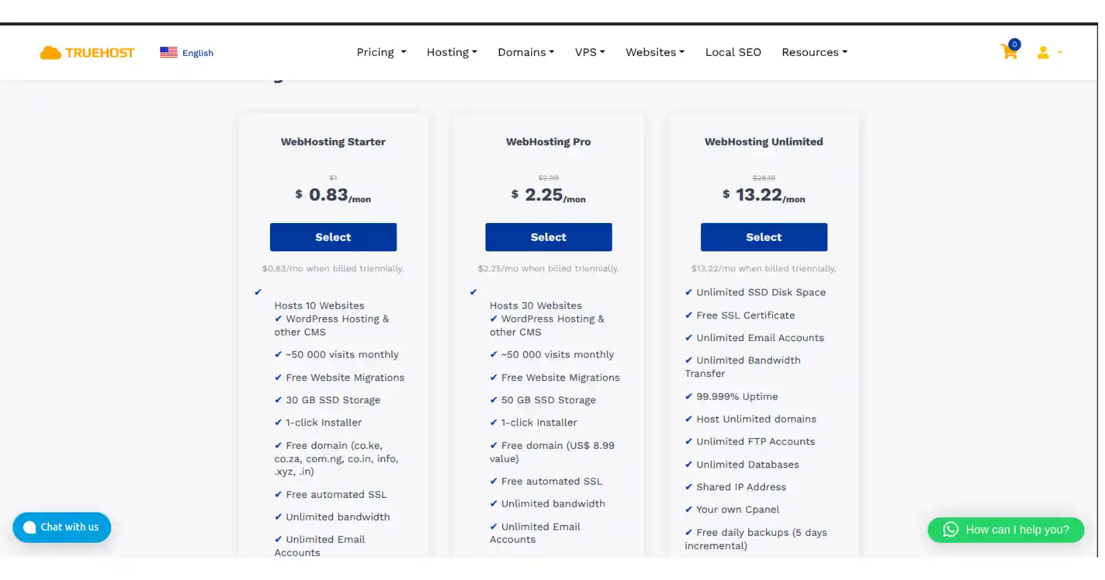 web hosting truehost plans