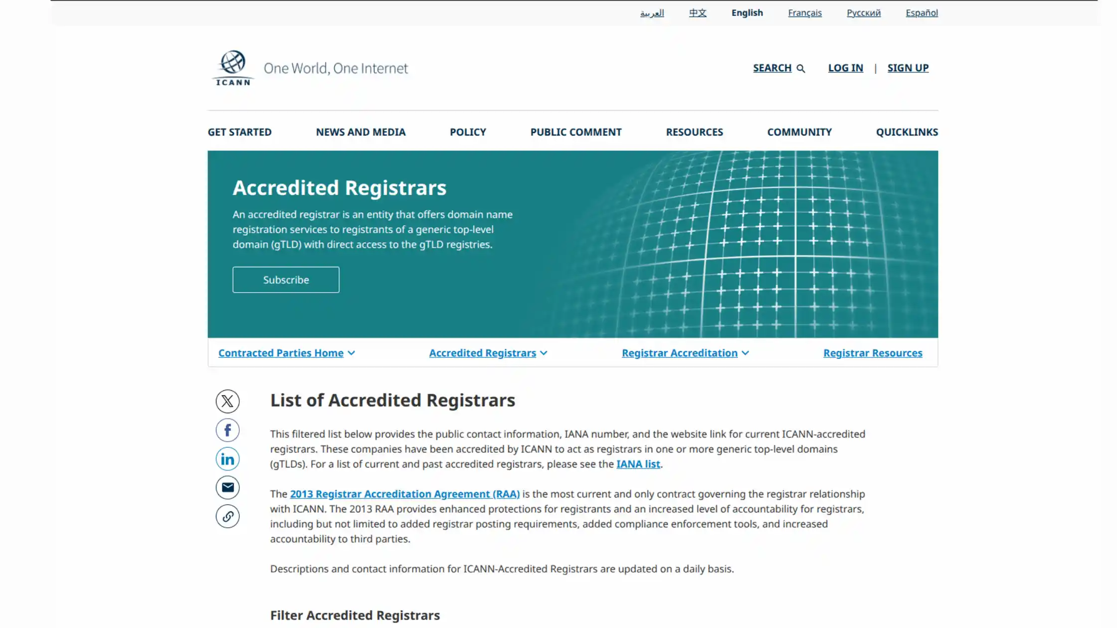 ICANN Accredited domain registrars