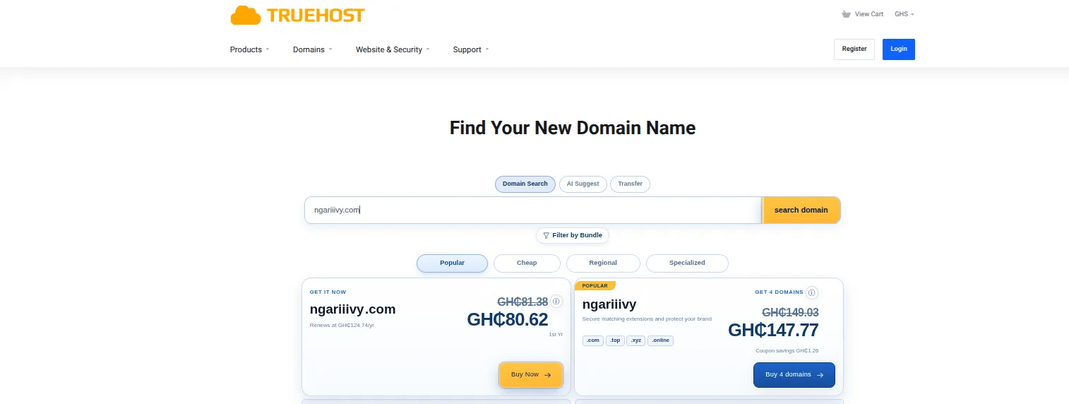 truehost .com domain price