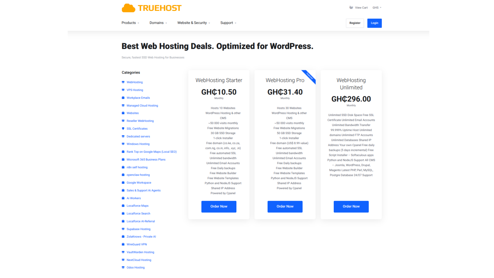 truehost ghana hosting with free domain