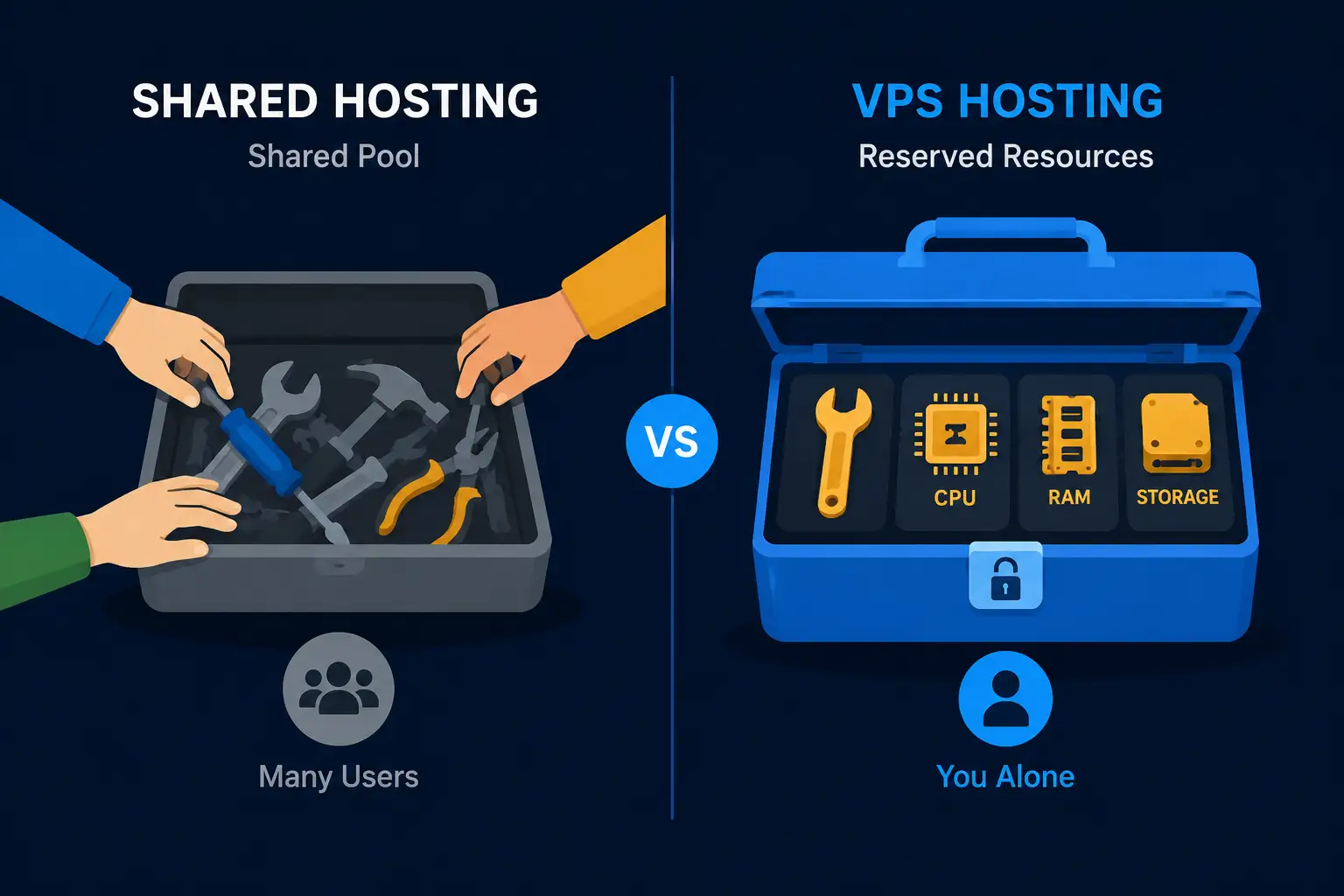 shared hosting resources versus dedicated VPS resource allocation